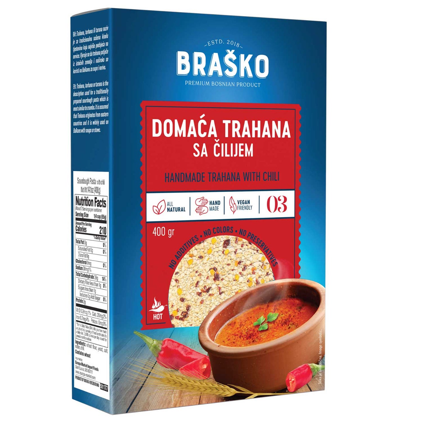 Brasko Domaca Trahana Sourdough Pasta with Chillies 400g