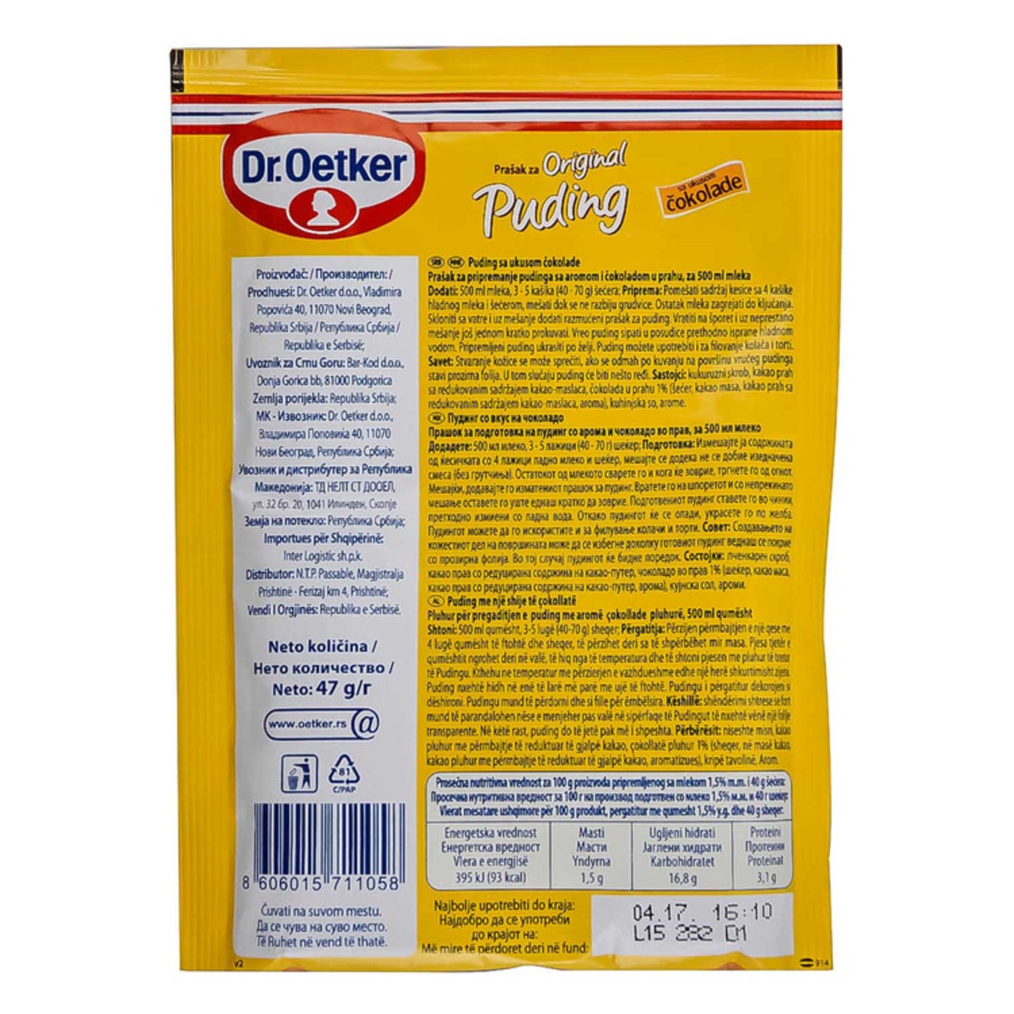 Dr. Oetker Pudding Mix Chocolate 44.5g, Pack of 3